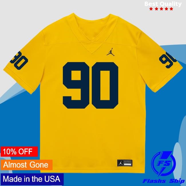 Official The M Den Michigan Wolverines #90 Hudson Hollenbeck Student Athlete Maize Football Jersey Tees