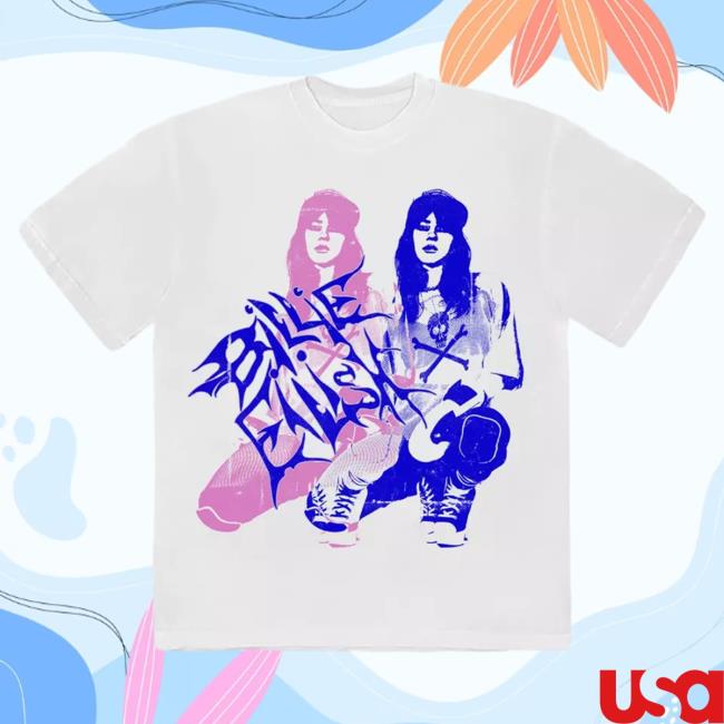 Official Billie Eilish Tours Merch Store Billie Eilish Pink & Blue Double Boyfriend Fit Girls Popover Shirt BillieEilish Apparel Clothing Shop Billieeilishtrs