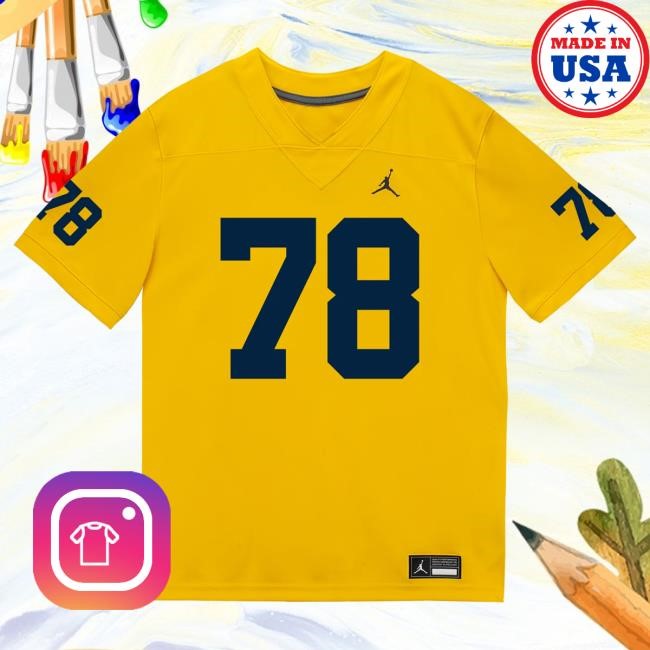 Michigan Wolverines #78 Lawrence Hattar Student Athlete Maize Football Jersey Shirt The M Den Shop Official