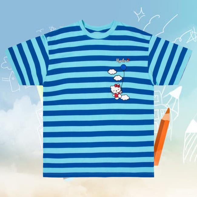 Official Hypland Clothing Merch Store Hypland Hello Kitty Balloons Striped T-Shirts (Blue)