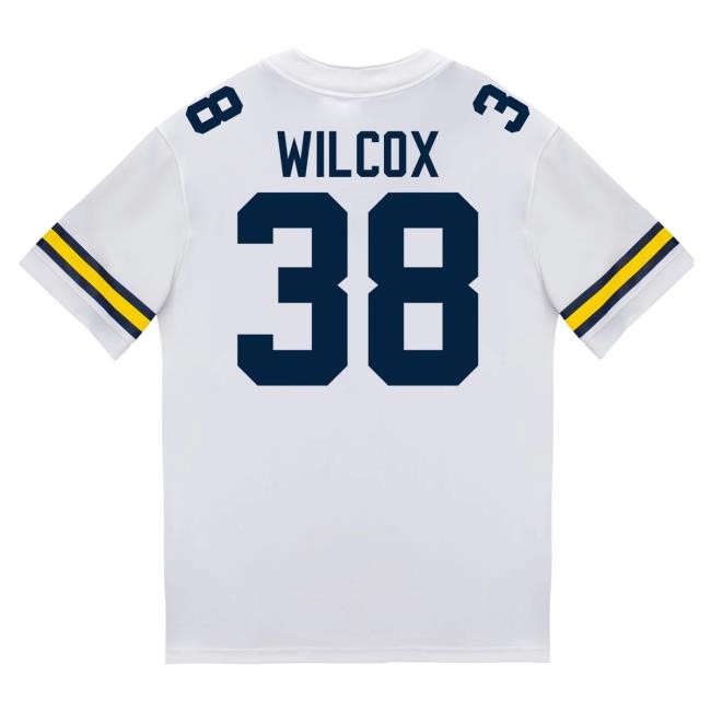 The M Den Michigan Wolverines #38 Bryce Wilcox Student Athlete White Football Jersey Shirts